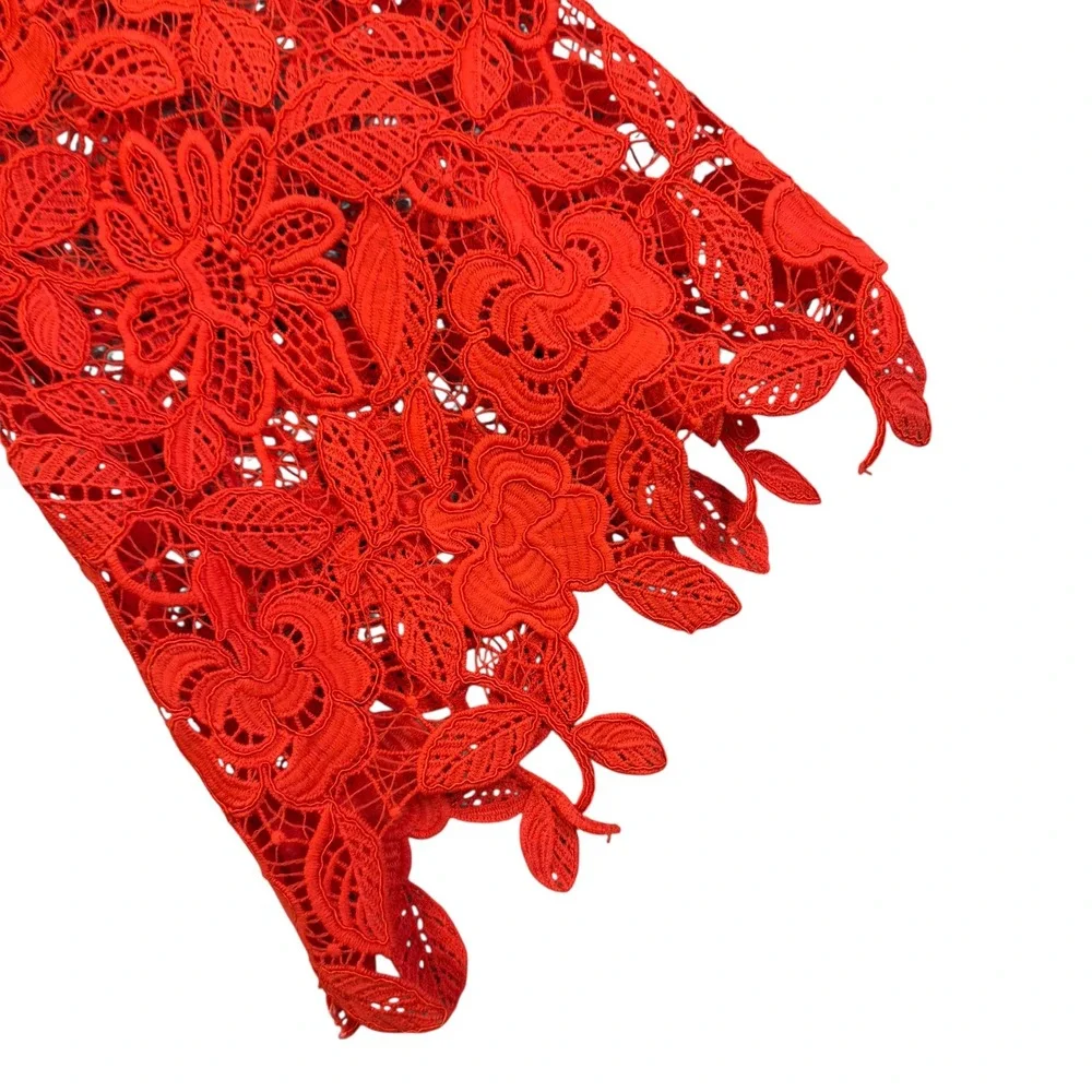 Free‎ People Fiesta Red Lace Dusk Dress Womens Size 2 Floral Lace Off Shoulder
